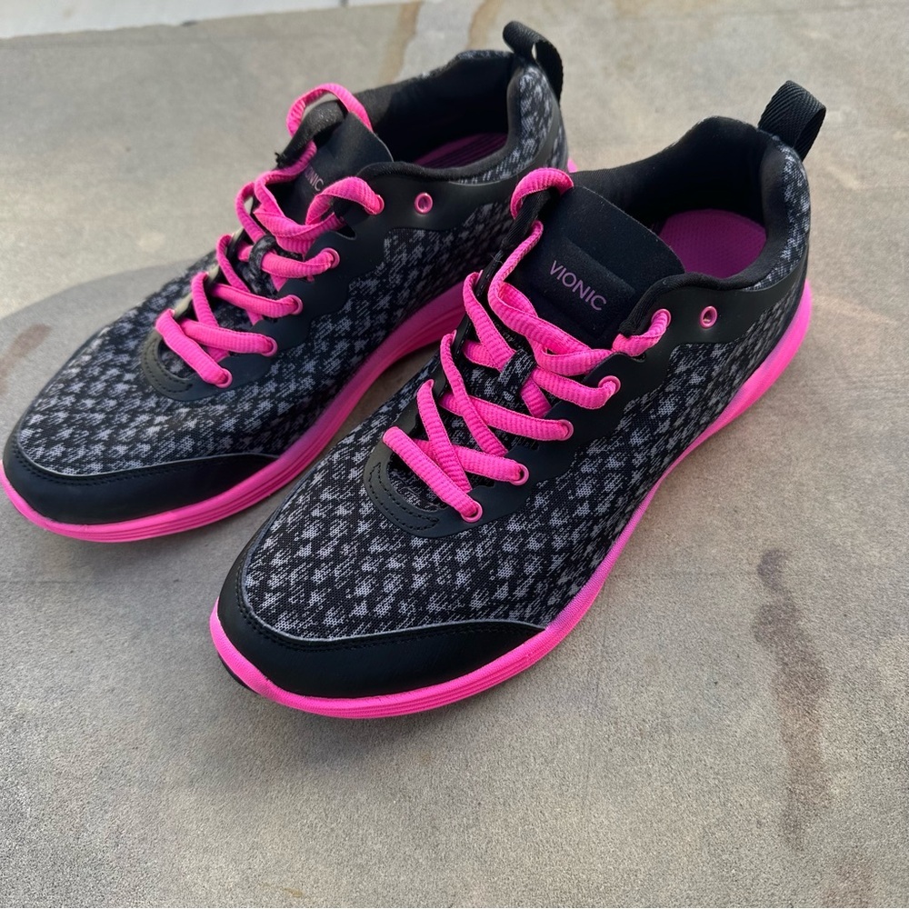 Vionic Python Black Pink Lace Up Comfort Athletic Sneakers Size 8 - Picture 2 of 8